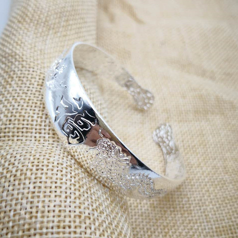 Ethnic Style Retro Miao Silver Plated Lucky Word Bracelet