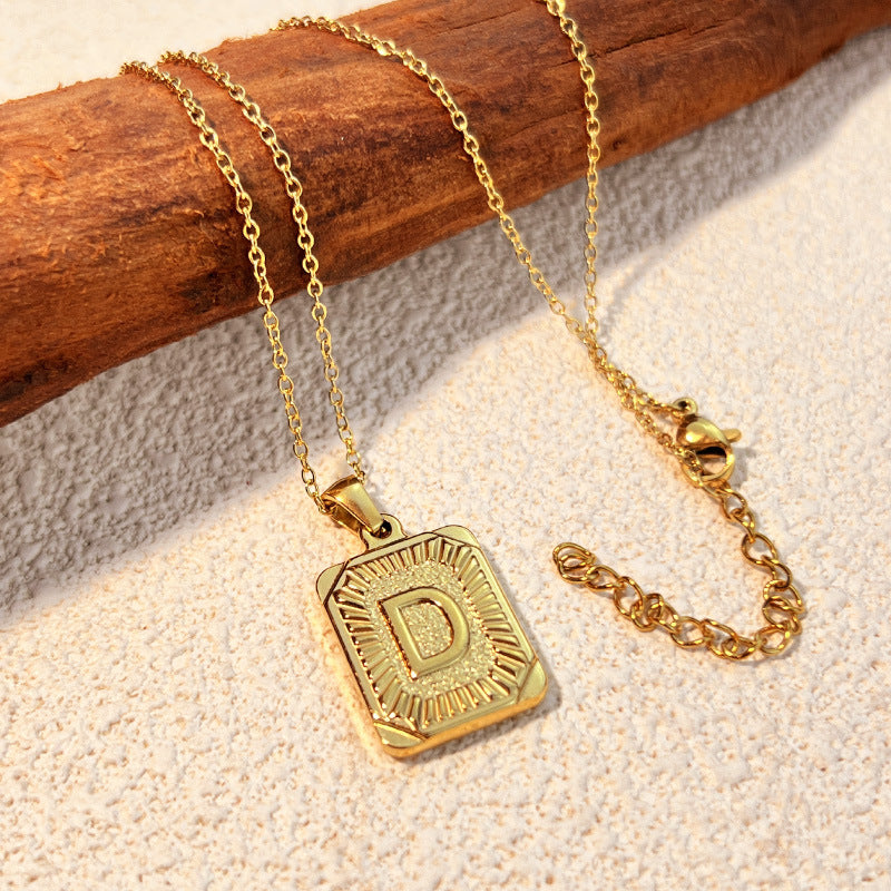 Square Stainless Steel Letter Pendant Necklace for Personal Style