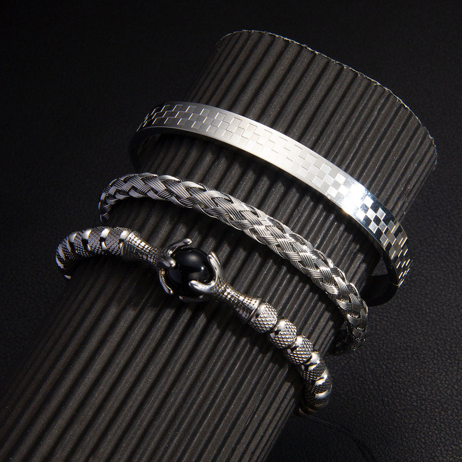 Vintage Copper Zirconium Crown Woven Bracelet Suit