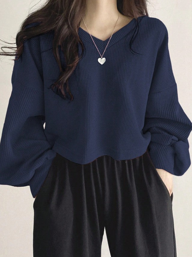 Womens Casual Versatile Solid-Color Pullover Crop Top