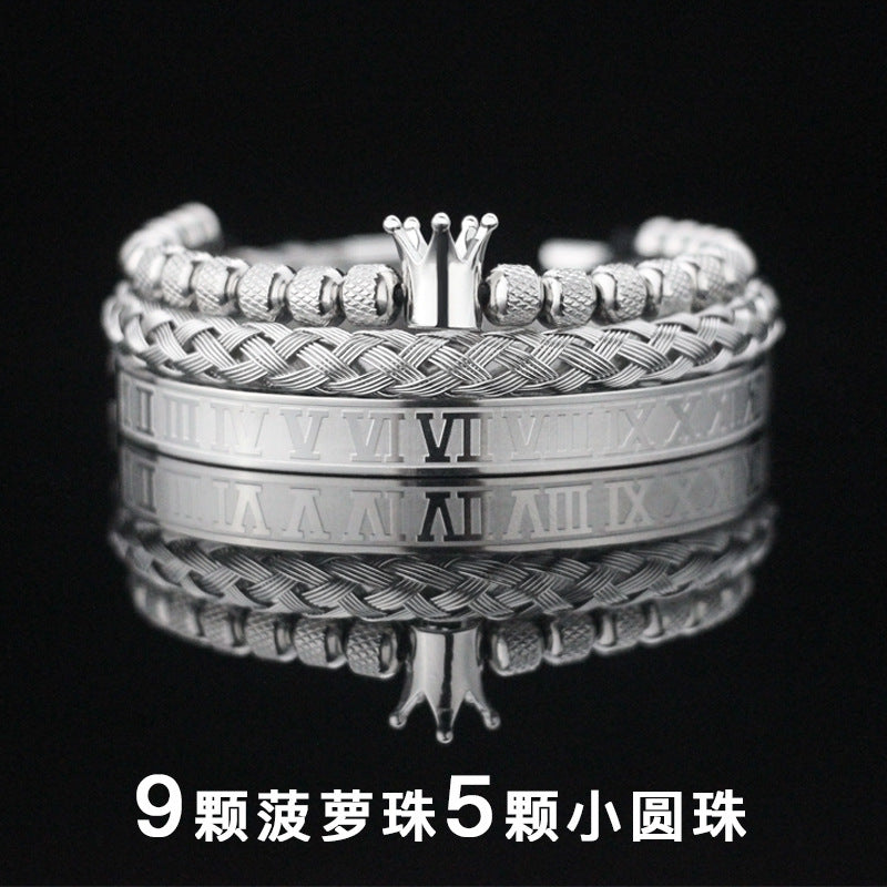 Vintage Copper Zirconium Crown Woven Bracelet Suit