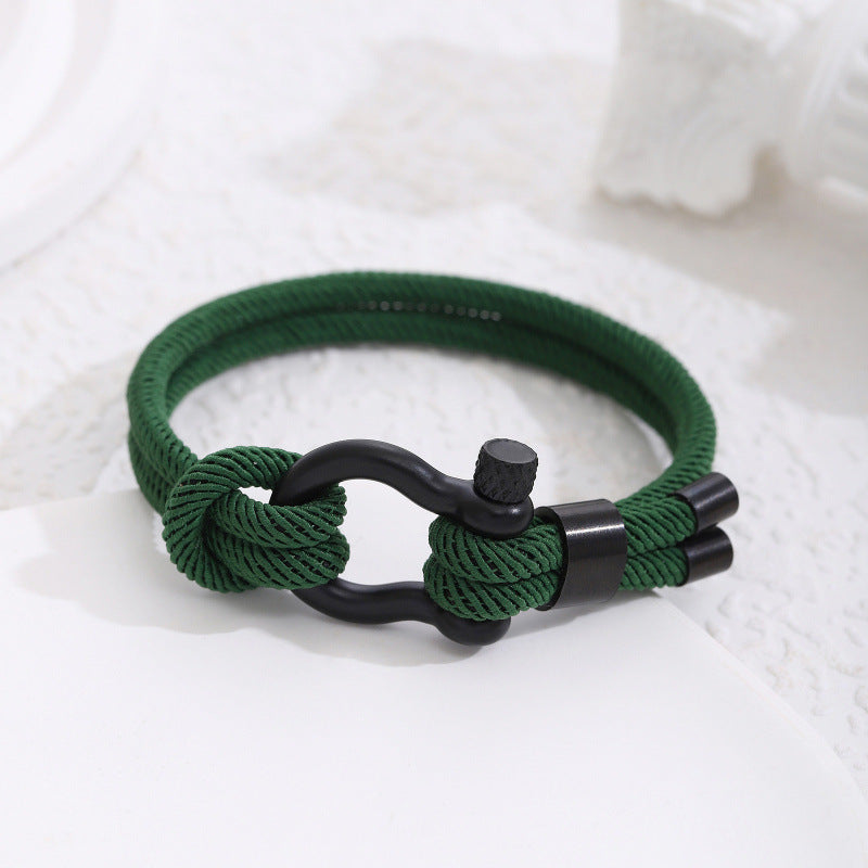 Stainless Steel Horseshoe Buckle Bracelet with Adjustable Milanese Loop