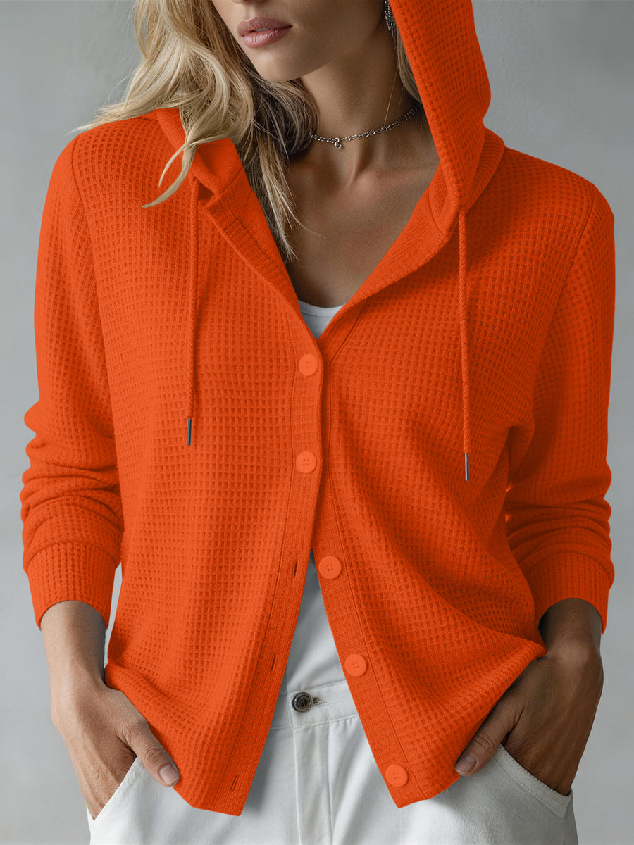 Womens Hooded Long-sleeve Button-up Cardigan for Comfort