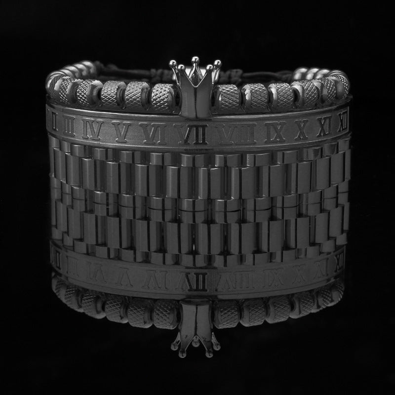 Vintage Copper Zirconium Crown Woven Bracelet Suit