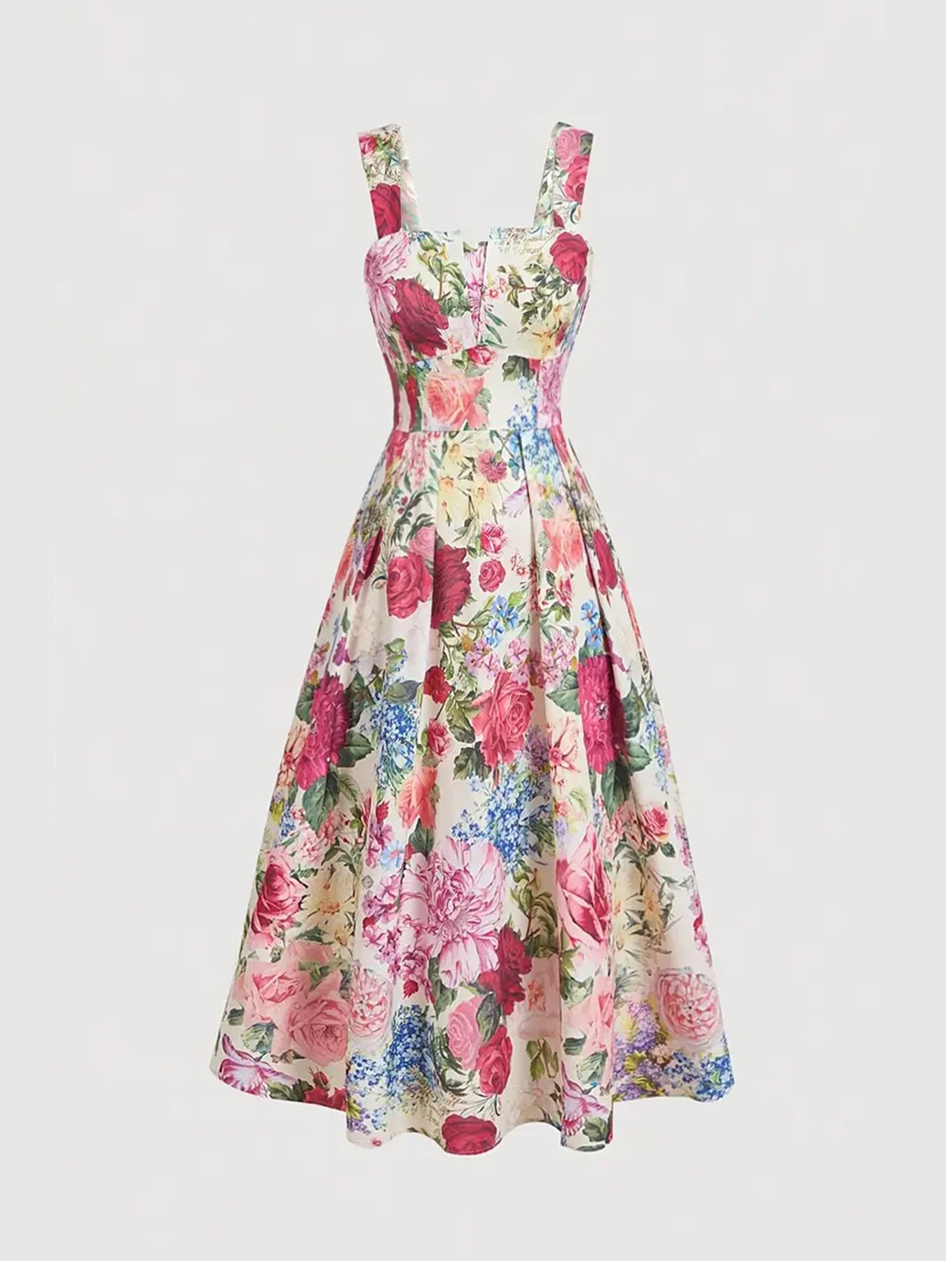 Elegant Long Cable-knit Dress with Floral Print