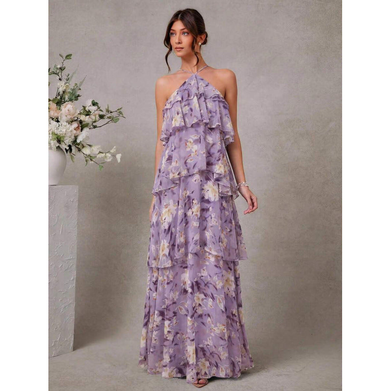 Womens Sexy Halter-Neck Chiffon Dress for Elegant Nights