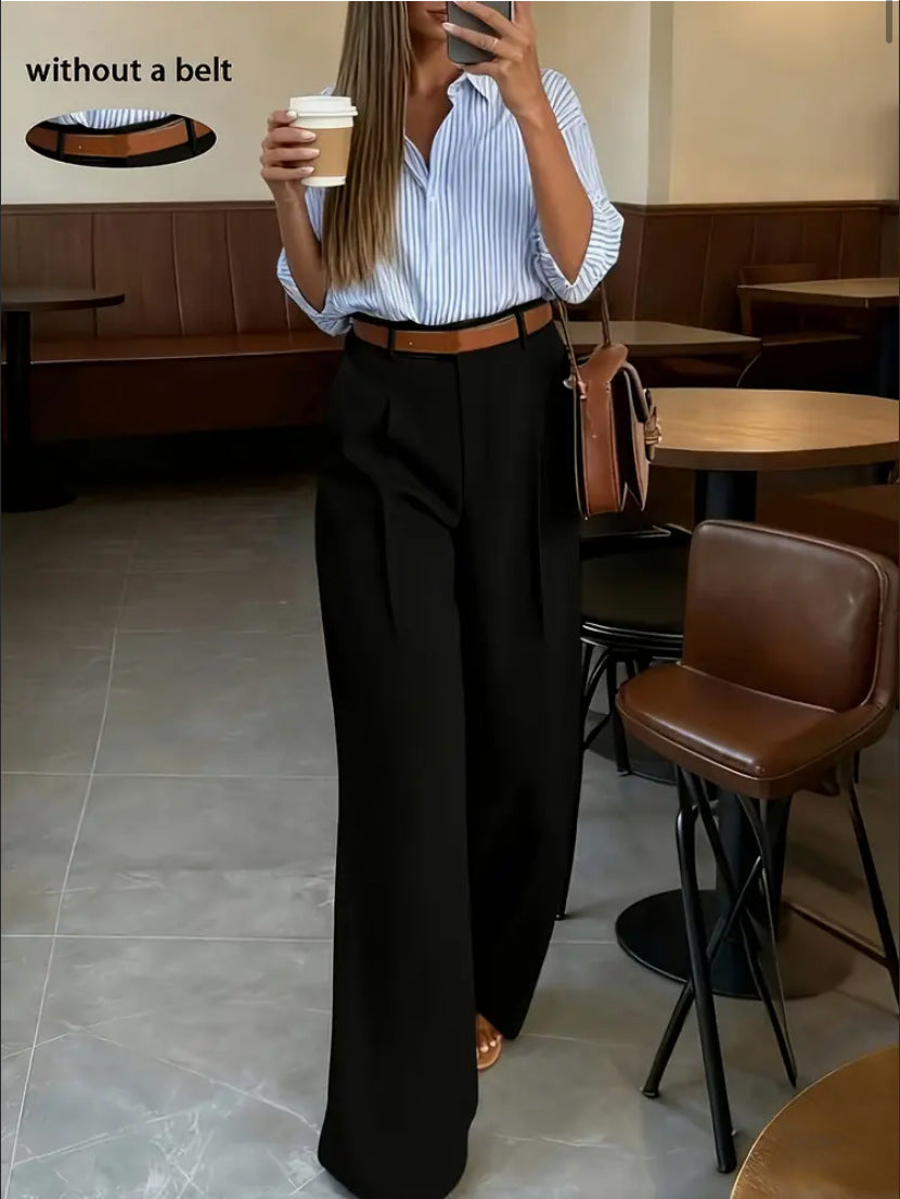 Fashionable Wide-leg Pants with Pockets - Relaxed-fit Trousers