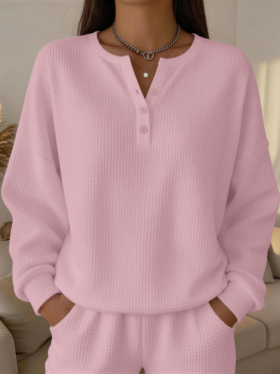 Fashionable Women's Waffle-Knit Solid-Color Pullover Top