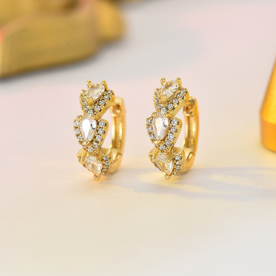 Geometric Teardrop Hula Hoop Earrings with Colorful Zirconia