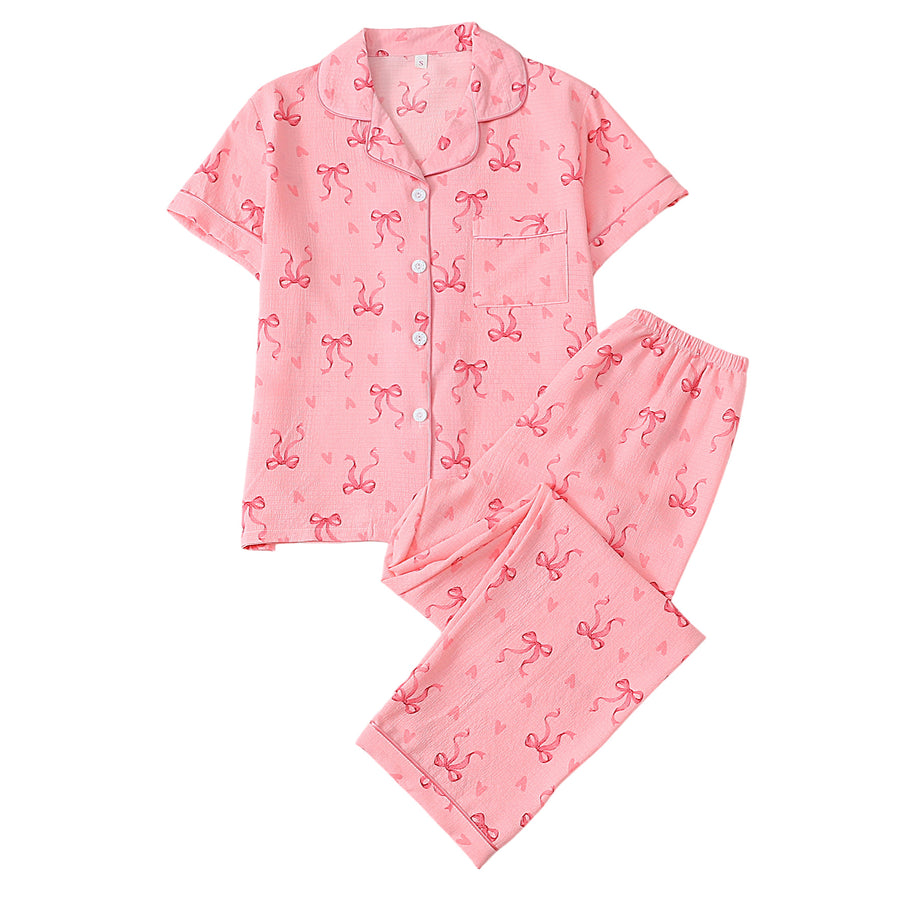 Polka-dot Floral-print Cardigan: Stylish Women's Pajama Set