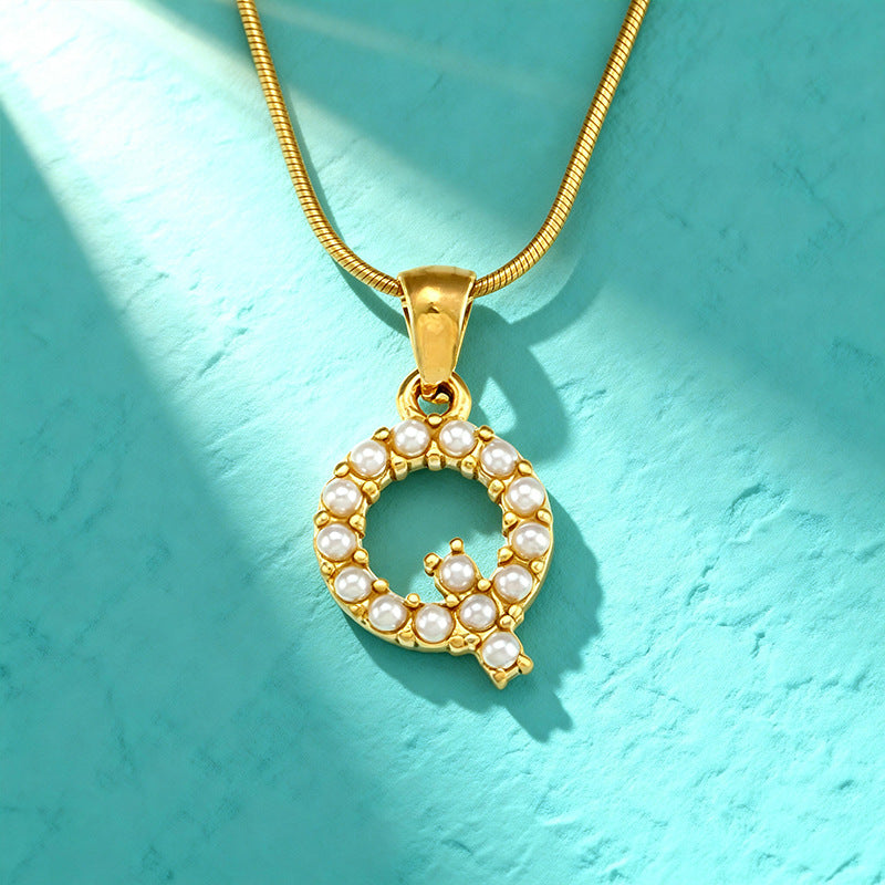 18K Gold Pearl 26-Letter Necklace for Women