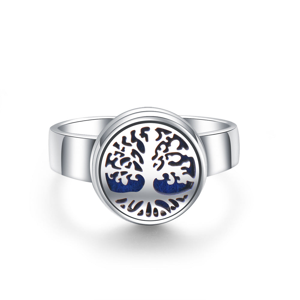 Stainless Steel Aromatherapy Locket Ring - Tree of Life Design