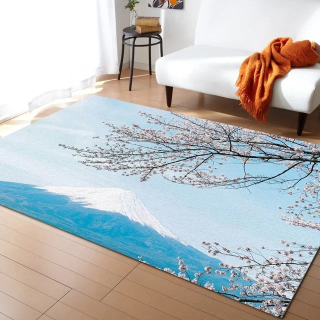 Pastel Cherry Blossom and Crescent Moon Non-Slip Floor Mat