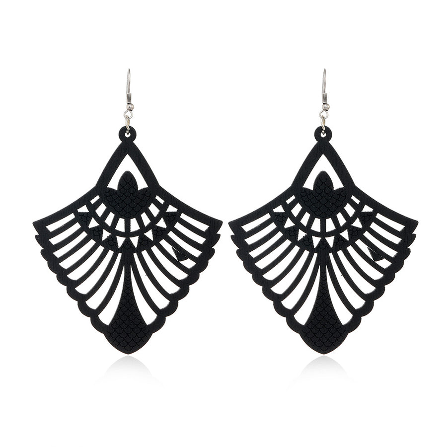 Black Hollow-Out Wooden Earrings - Trendy Statement Jewelry