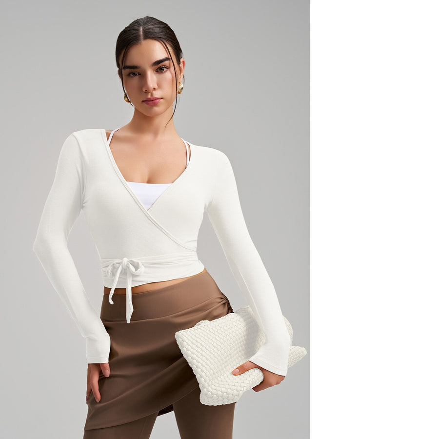 Stylish One-Piece Long-Sleeve Yoga Top with Tie Strap