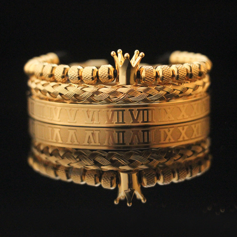 Vintage Copper Zirconium Crown Woven Bracelet Suit