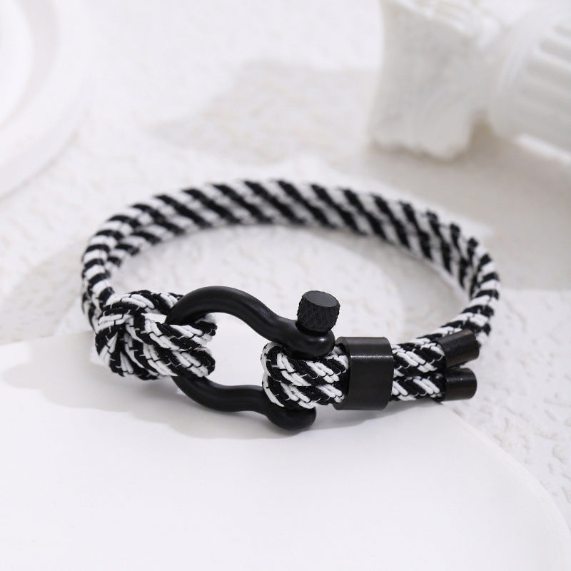 Stainless Steel Horseshoe Buckle Bracelet with Adjustable Milanese Loop