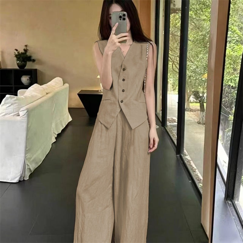 Womens Vest and Wide-Leg Pants Two-Piece Set for Effortless Style