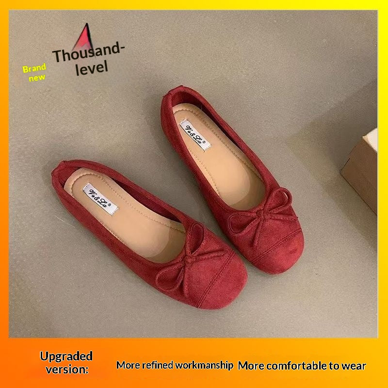Scoop-toe Shoes Evening Breeze Bow Detail Red Flats