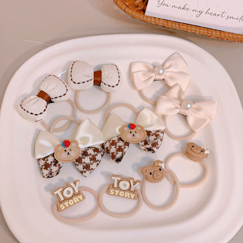 Milk Coffee Color Hair Ties for Girls - Floral Pattern Set
