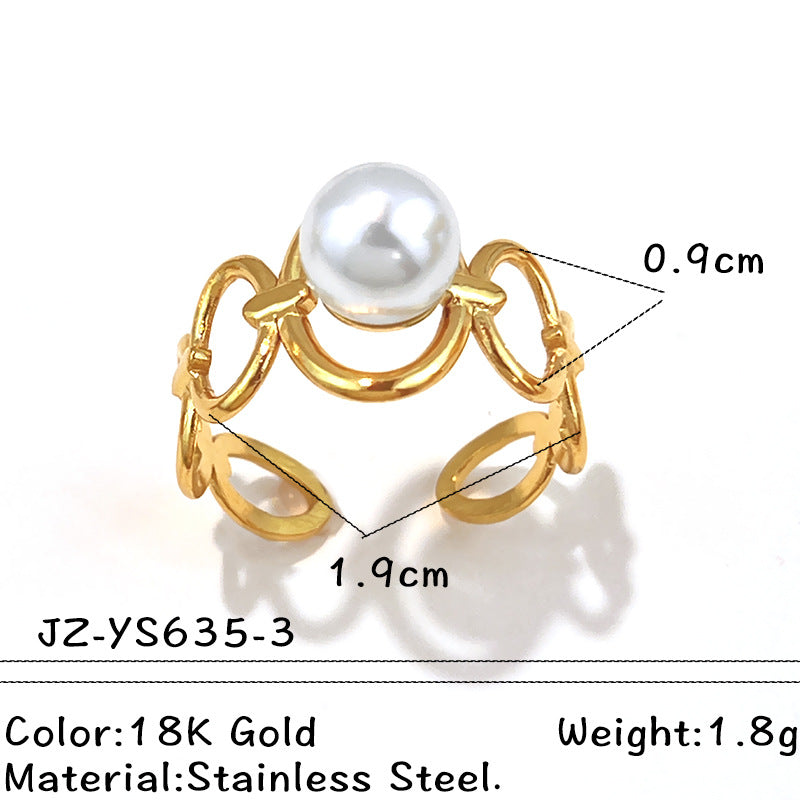 Vintage French-style Natural Stone Stainless Steel Ring