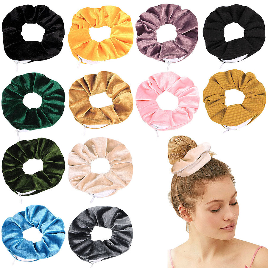 Fashion Velvet Tencel Pocket Wallet Hair Scrunchies