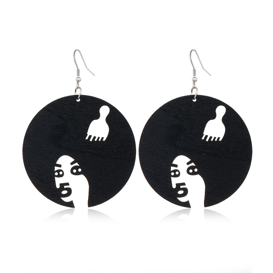 Black Hollow-Out Wooden Earrings - Trendy Statement Jewelry