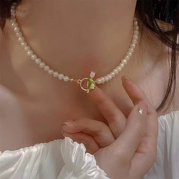 Elegant Pearl Tulip Necklace with OT Clasp - Timeless Accessory