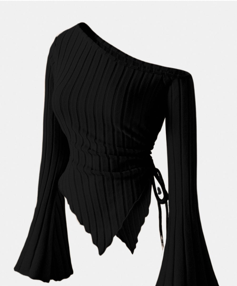 Asymmetric Hem Flared Sleeves Off-shoulder T-shirt