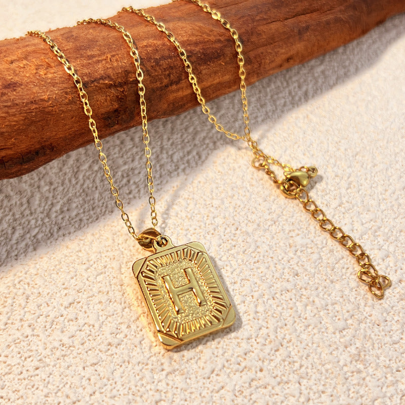 Square Stainless Steel Letter Pendant Necklace for Personal Style