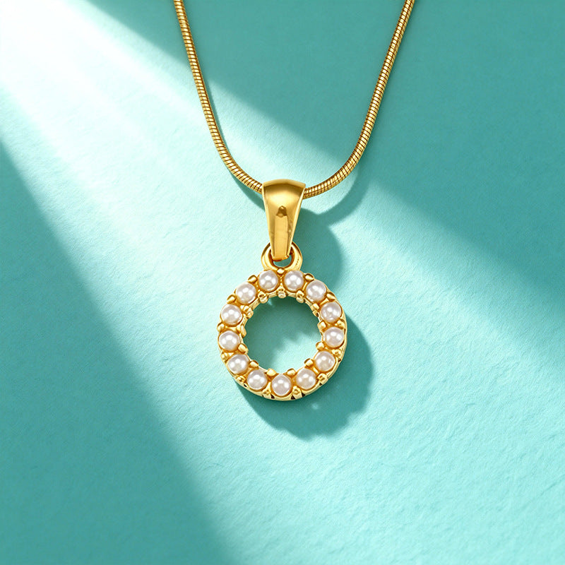 18K Gold Pearl 26-Letter Necklace for Women