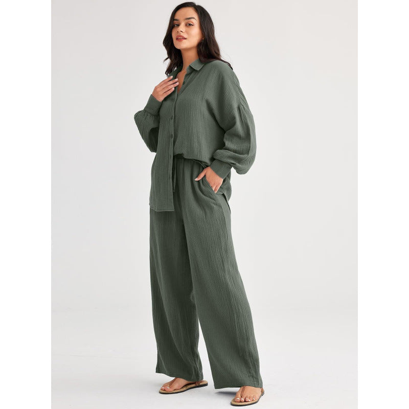 Womens Casual Top And Wide-leg Pants Two-piece Set