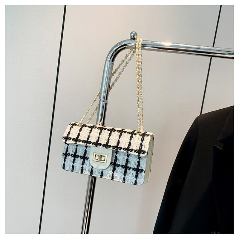 Womens Checkerboard-pattern Shoulder Bag with Chain Strap