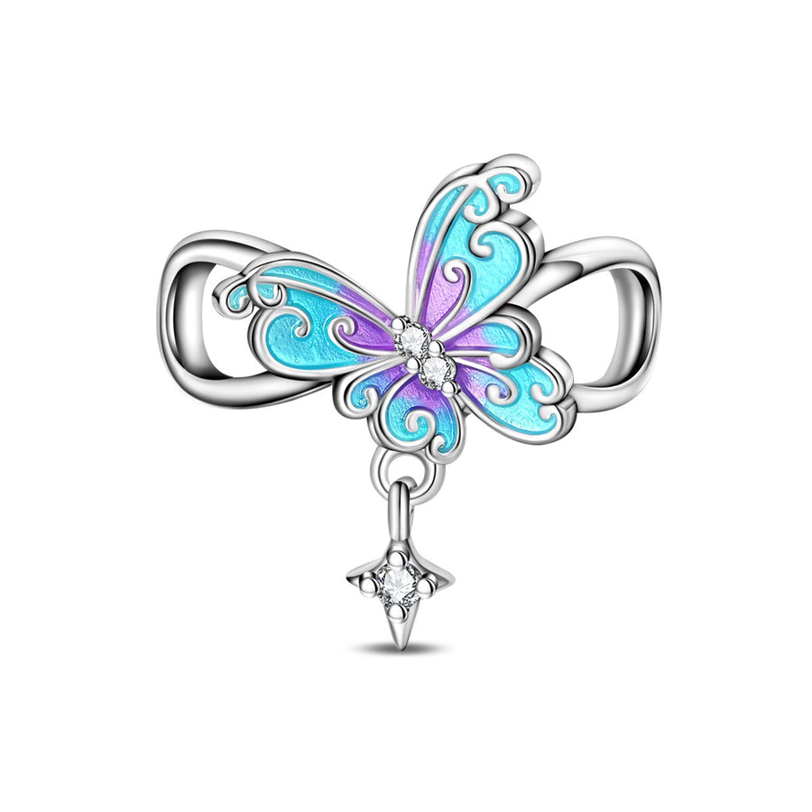 Blue Oil-Drip Plated Silver Bow Bracelet & Necklace Set