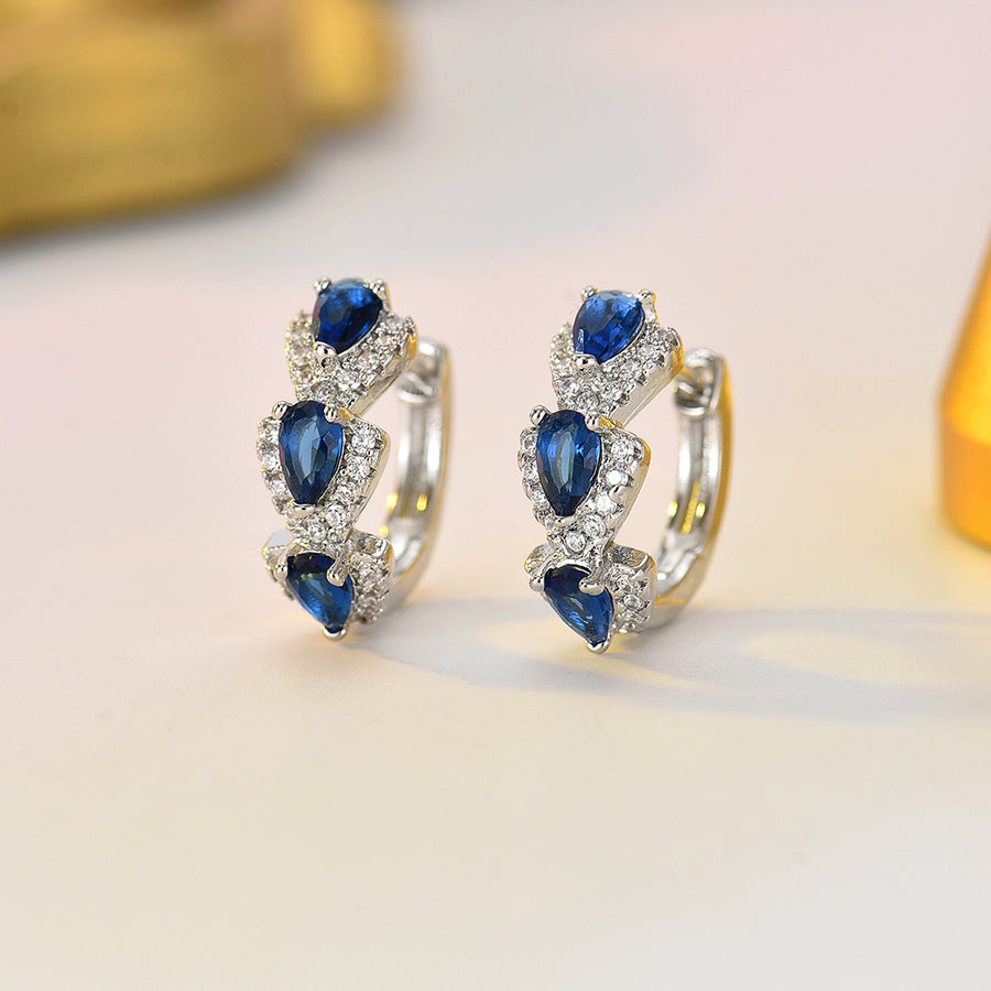 Geometric Teardrop Hula Hoop Earrings with Colorful Zirconia