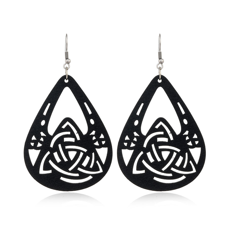 Black Hollow-Out Wooden Earrings - Trendy Statement Jewelry