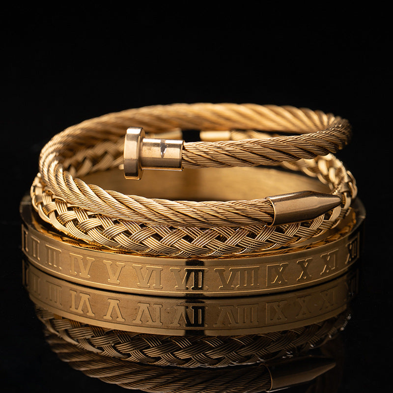 Vintage Copper Zirconium Crown Woven Bracelet Suit