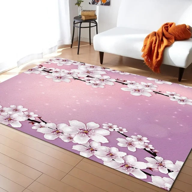 Pastel Cherry Blossom and Crescent Moon Non-Slip Floor Mat