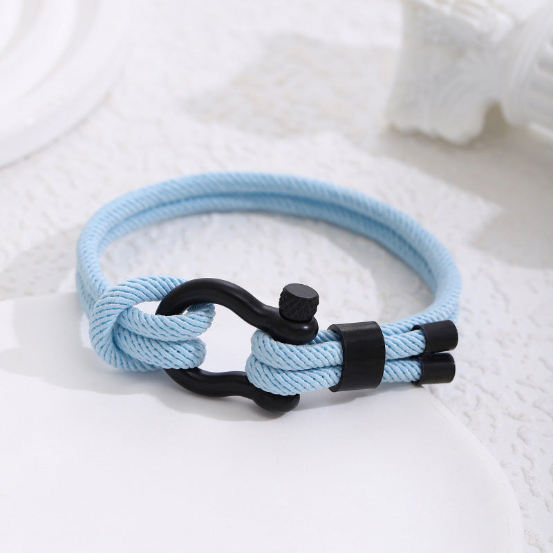 Stainless Steel Horseshoe Buckle Bracelet with Adjustable Milanese Loop