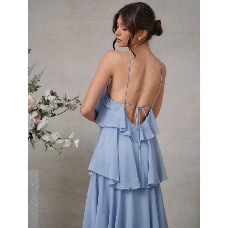 Womens Sexy Halter-Neck Chiffon Dress for Elegant Nights
