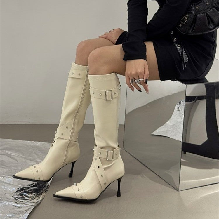 Women's Pointed Toe High Heel Knee-High Knight Boots