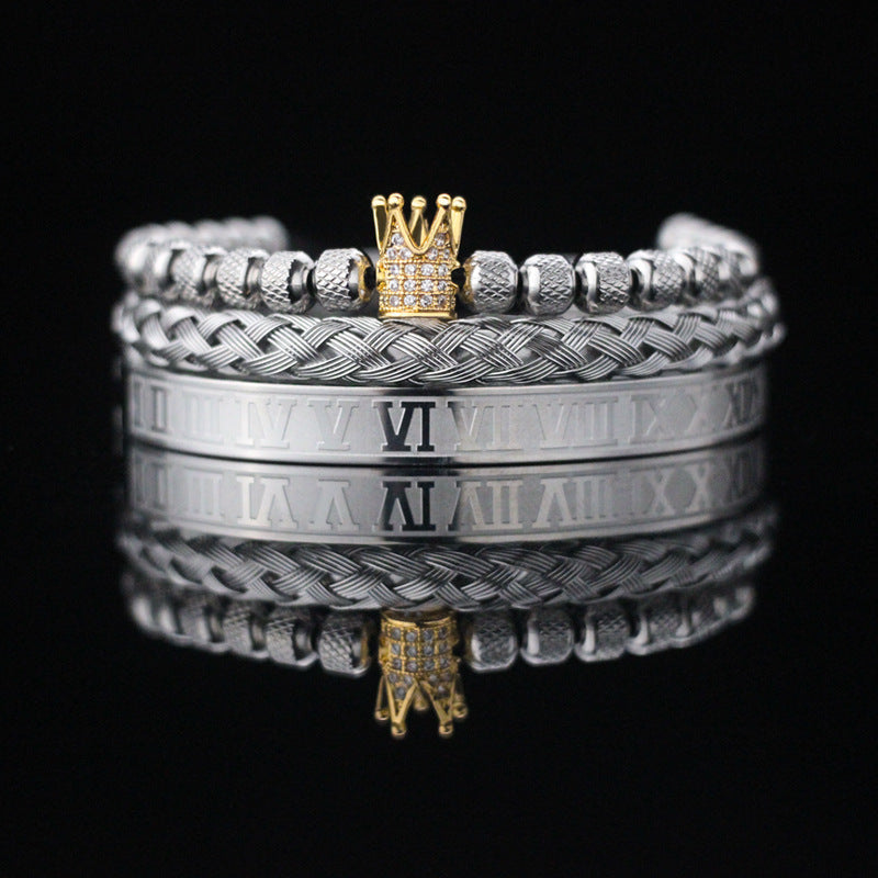 Vintage Copper Zirconium Crown Woven Bracelet Suit