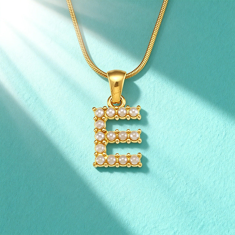 18K Gold Pearl 26-Letter Necklace for Women