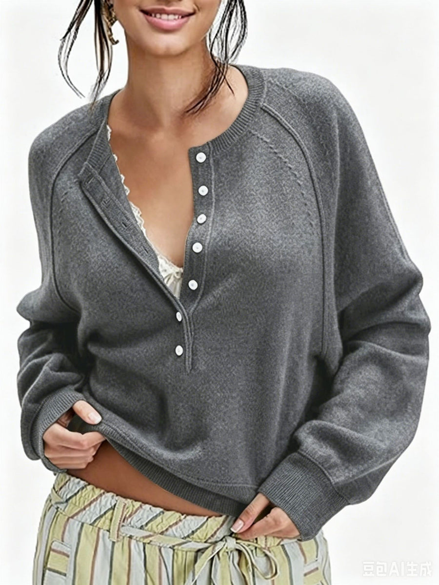 Womens Button-front Half-placket Sweater Top for Cozy Style