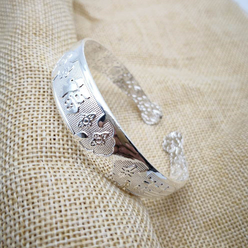 Ethnic Style Retro Miao Silver Plated Lucky Word Bracelet