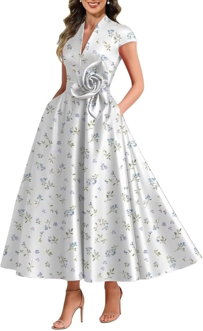 Satin Three-Dimensional Flower Dress for Women - Elegant Style