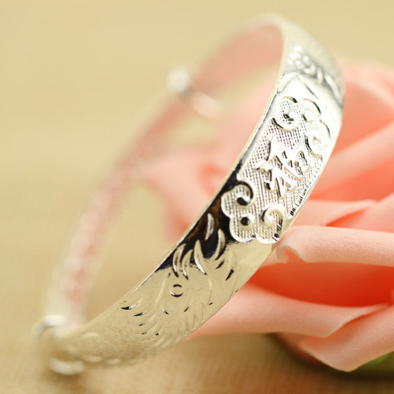 Ethnic Style Retro Miao Silver Plated Lucky Word Bracelet