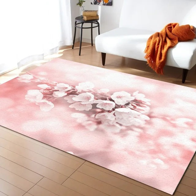 Pastel Cherry Blossom and Crescent Moon Non-Slip Floor Mat