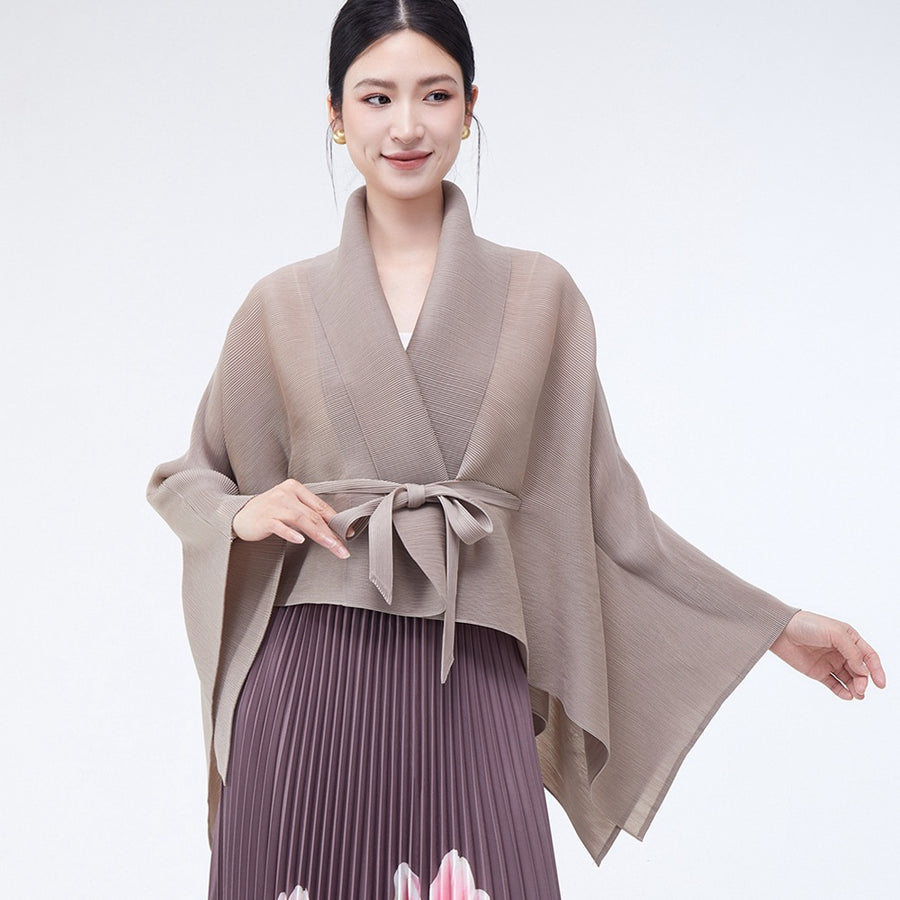 Loose-fitting Collared Tie-waist Cardigan Shawl - Versatile Style
