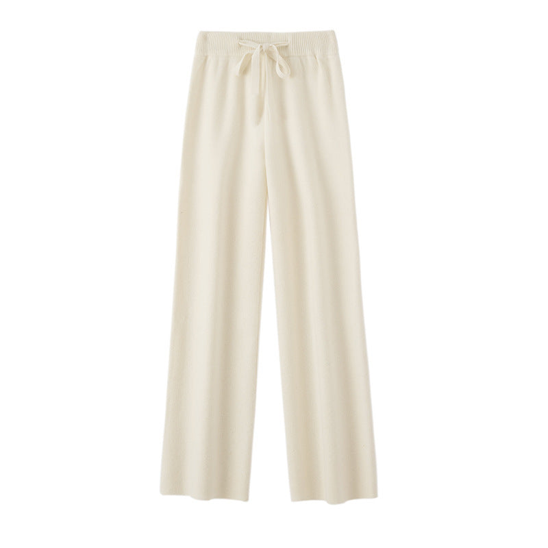 High-Waisted Drapey Wool Knit Wide-Leg Pants for Women